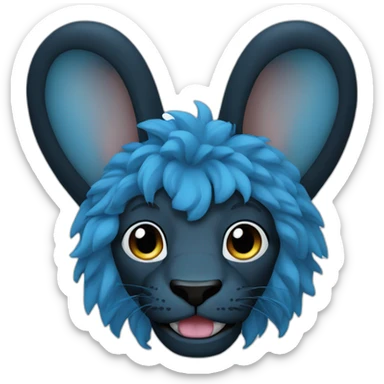 Blue hair black lion with bunny ears and a stick in his mouth sticker