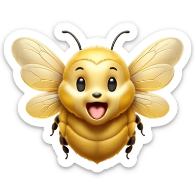 Cinematic Cute Yawning Bee Portrait Emoji, Head tilted slightly with a dramatic, wide-open yawn, showcasing a tiny, fuzzy body with gently drooping wings and sleepy, half-closed eyes, Simplified yet irresistibly adorable features, highly detailed, glowing with a soft, cozy golden glow, high shine, relaxed yet expressive, stylized with a dash of whimsical honey charm, soft glowing outline, capturing the essence of a drowsy yet affectionate bee that appears ready to stretch out for a nap! sticker