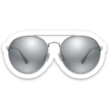 A pair of luxury sunglasses emoji with silver chrome frame, smooth rounded lenses, reflective metallic surface, high-end swag aesthetic, minimal and clean design, iOS emoji style, centered, white background sticker