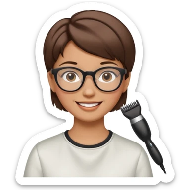 Happy woman with short hair and glasses having haircut sticker