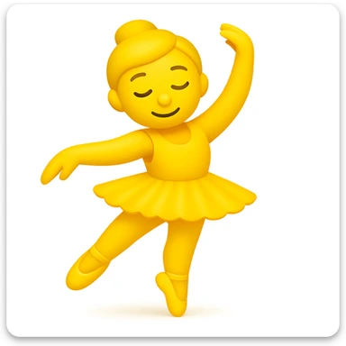 Keep the image just like the reference but make the skin color classic yellow emoji skin in iOS emoji style. Same pose, yellow tutu, elegant, smooth, and shiny. The style should resemble classic yellow iOS emoji skin tone and texture. sticker