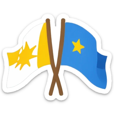 a flag divided in two rectangle one rectangle on left blu color and the other one white with a sun yellow sticker