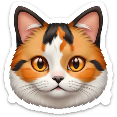 calico cat with small head, hazel eyes, and short but chubby body sticker