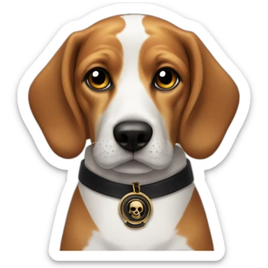 beagle with black collar and dark skull medallion  sticker