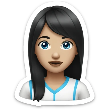 Girl with black hair bangs and blue eyes sticker