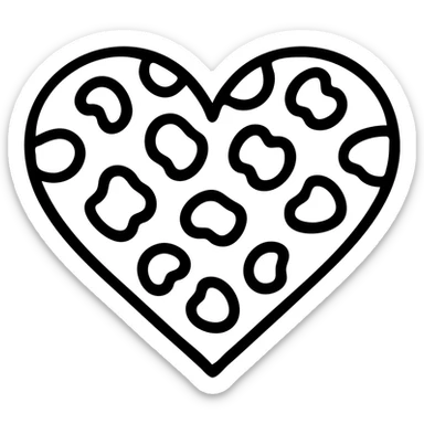 minimal icon of a heart with leopard pattern, strong outline sticker