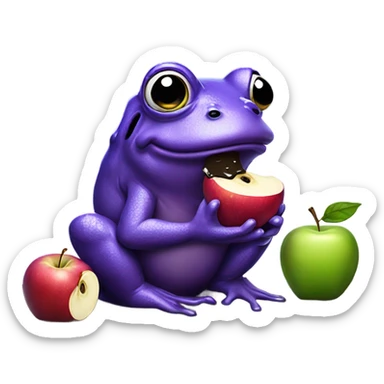 A purple frog drinking mud while eating an apple while wearing crocs sticker