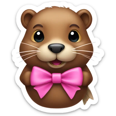 Beaver with a pink bow sticker