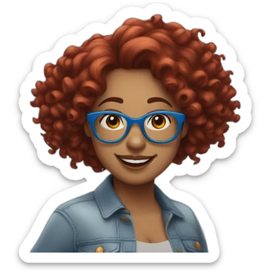 a-curvy-girl-with-dark-red-curly-hair-and-blue-glasses dancing sticker