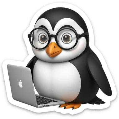 createa nice penguin and using his laptop sticker