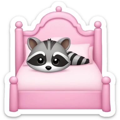 princess style bed with sleeping cute racoon wearing pink bow on head in it sticker