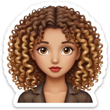 curly haired pretty girl with balayage and lipgloss  sticker