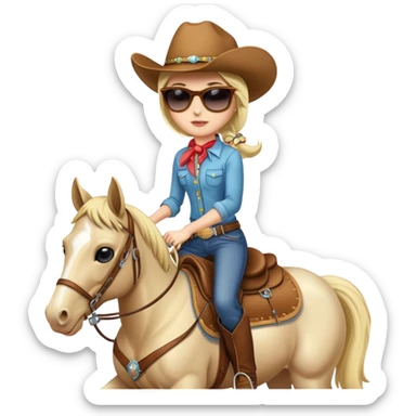 Cowgirl with sunglasses riding a horse  sticker