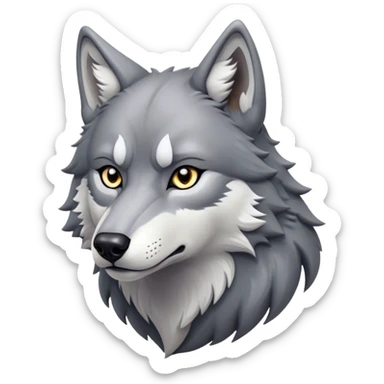 Cinematic Noble Wolf Portrait Emoji, Poised and regal, with a strong, lean build and a sleek, well-groomed Fur of grey and white, deep-set soulful piercing eyes, Simplified yet sharp and sophisticated features, highly detailed, glowing with a soft, dignified glow, high shine, intelligent and fierce, stylized with an air of wild majesty, focused and attentive, soft glowing outline, capturing the essence of a watchful and confident alpha, so majestic it feels as though it could howl out of the screen with effortless authority! sticker