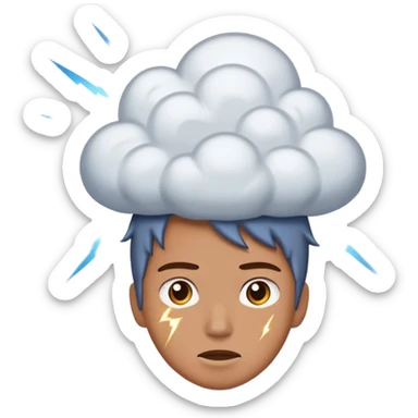 Tiny storm cloud exploding above a head, lightning frozen mid-strike sticker