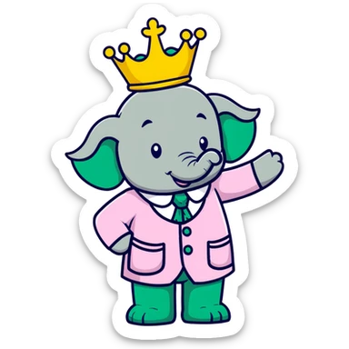 Babar the elephant king with crown and green suit sticker