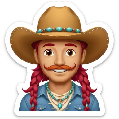 mustached cowboys bead and long red hair with tattoos on face  sticker