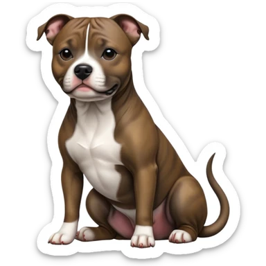 cinematic-[Staffordshire bull terrier]-realistic-full-body-sitting-emoji,-tail-resting-loosely-beside-its-paws,-head-tilted-dramatically, -sleek-[dark solid brindle]-fur,-simplified-yet-realistic-focused-features,-highly-detailed,-glowing-with-an-almost-sarcastic-glow sticker