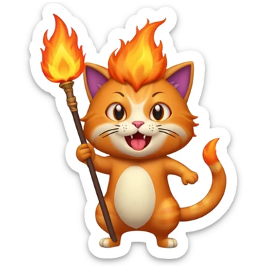 eggplant cat with a fire staff on fire screaming sticker