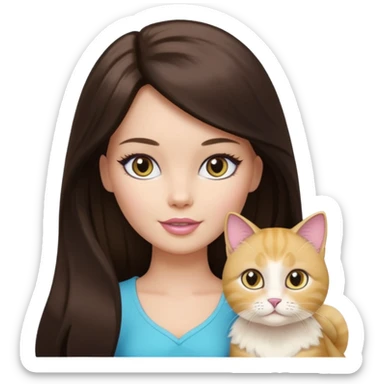 White Barbie girl dark brown long hair with British gold cat sticker