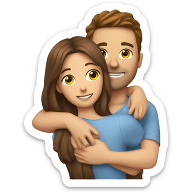 Two white couple with brown hair hugging while laying down sticker