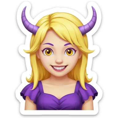  yellow hair girl with evil horns and purple dress sticker
