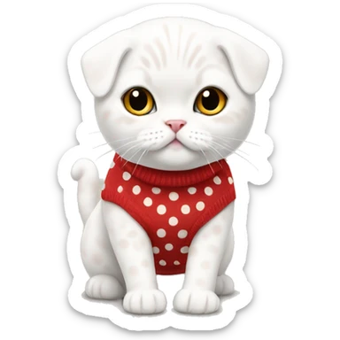white Scottish fold with a red polka dot jumper on four legs sticker