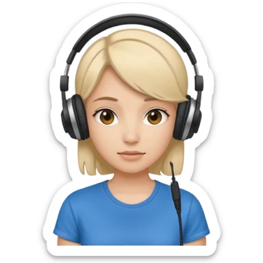 Female, shy, wearing headphone having mic, t-shirt 
 sticker