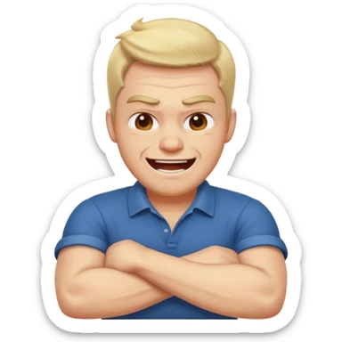 arms crossed around neck angry laughing guy  sticker