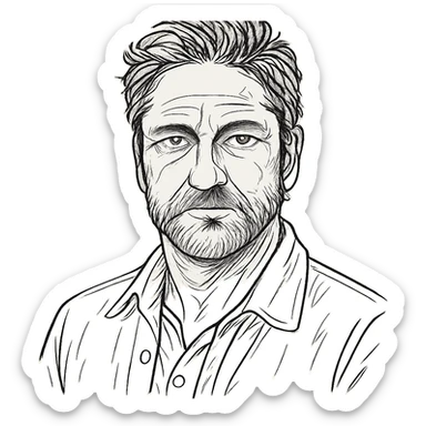 hand drawn outline style portrait inspired by Gerard Butler sticker
