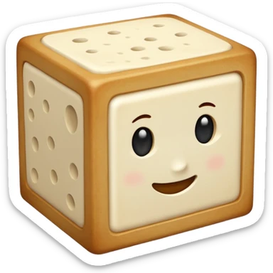 tofu, single block, off-white, smooth top, porous sides, clean squared edges, moist sheen, no plate, no garnish, no packaging, soft lighting, transparent background, emoji scale sticker