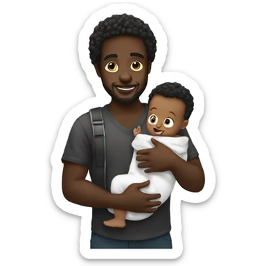 Black man holding baby oil and a baby sticker