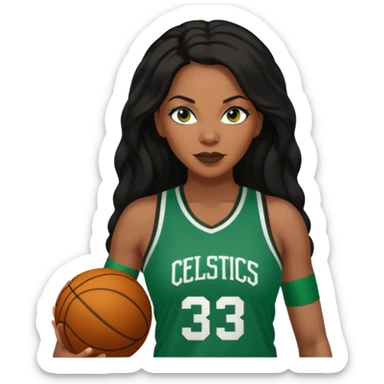 45 year old black women with long brown and black hair dressed in sexy 
celtics jersey outfit  sticker