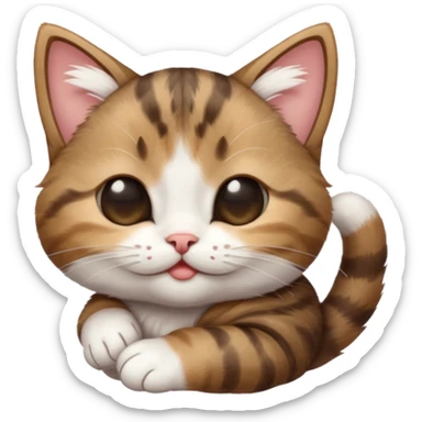 dark brown tabby and white kitten in funny positions upside down with eyes closed sticker