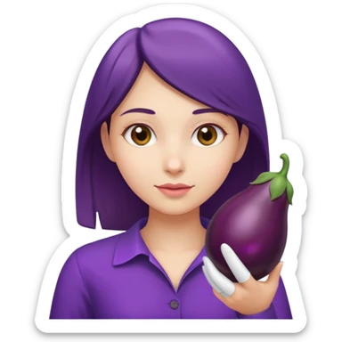 girl holding brinjal sticker