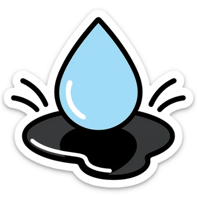 light blue or silver water droplet sliding on glossy black mirror-like paint, main color glossy black, subtle repellent effect with water lines moving away, modern and clean icon sticker