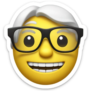 "A detailed 3D rendering of a nerd emoji with large black glasses, a wide toothy grin, and slightly raised eyebrows. The emoji has a smooth, glossy yellow surface with realistic reflections. The glasses should have thick black frames with a slight shine, and the lenses should be slightly transparent with a subtle reflection. The teeth should be well-defined and slightly oversized for a comical effect. The background should be a simple gradient, emphasizing the 3D depth of the emoji. The image should be in PNG format with a transparent background." sticker