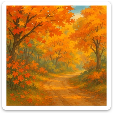 fall season scene with colorful autumn leaves, cozy atmosphere, ghibli style sticker