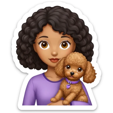 Girl wavy black hair brown skin and apricot toy poodle sticker