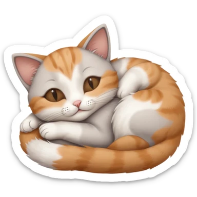 grey and white small cat with eyes closed lying down upside down tightly hugging its own face sticker