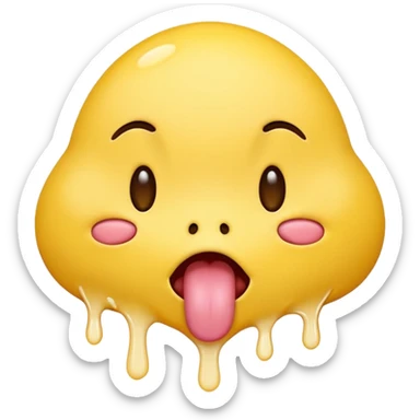 yellow emoji with its eyes closed and tongue hanging out its mouth dripping with white colored saliva sticker