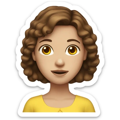 girl with brown hair, blue eyes, freckles and yellow dress sticker
