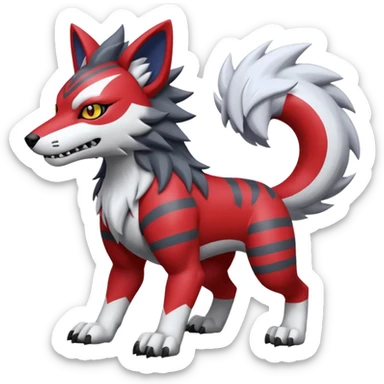 Red and white WereGarurumon-Mightyena-fusion with black markings sticker
