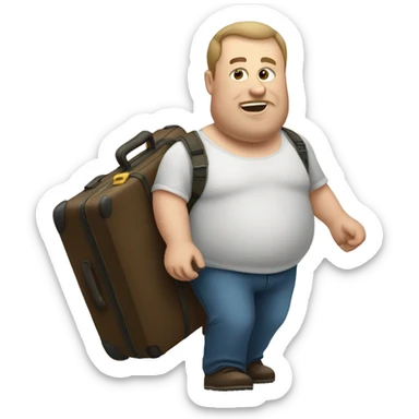 Fat russian guy holding a suitcase in a fancy hallway that’s so fat it’s blurry and takes up the whole screen sticker