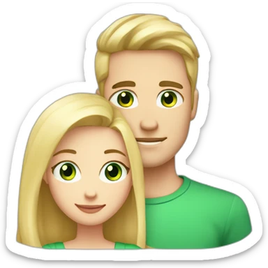 A couple of a girl with blonde hair and green eyes, and a man with black hair and black eyes, that are hugging sticker