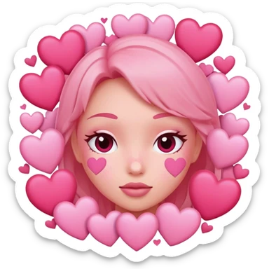 pink hearts around blushing face sticker