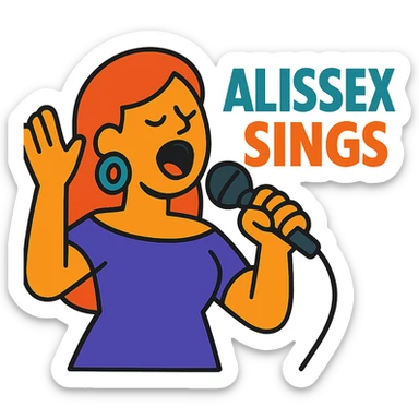 vibrant toon style illustration of a singer with the text 'Alissex sings' sticker