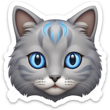 a gray cat with blue eyes on its FOREHEAD sticker