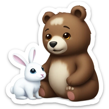 Brown bear and white bunny cute sticker