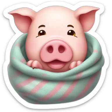 Pig having fever, thermometer in mouth, covered in blankets, feeling cold, sneezy sticker